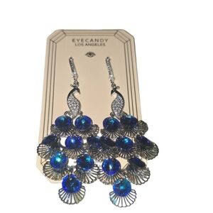 Eye Candy Crystal Rhinestone Peacock Pendant Earrings
